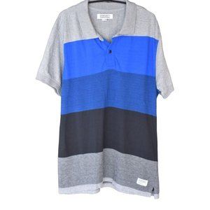 Men's  Ezekiel Grey and Blue Striped Polo Shirt Size M